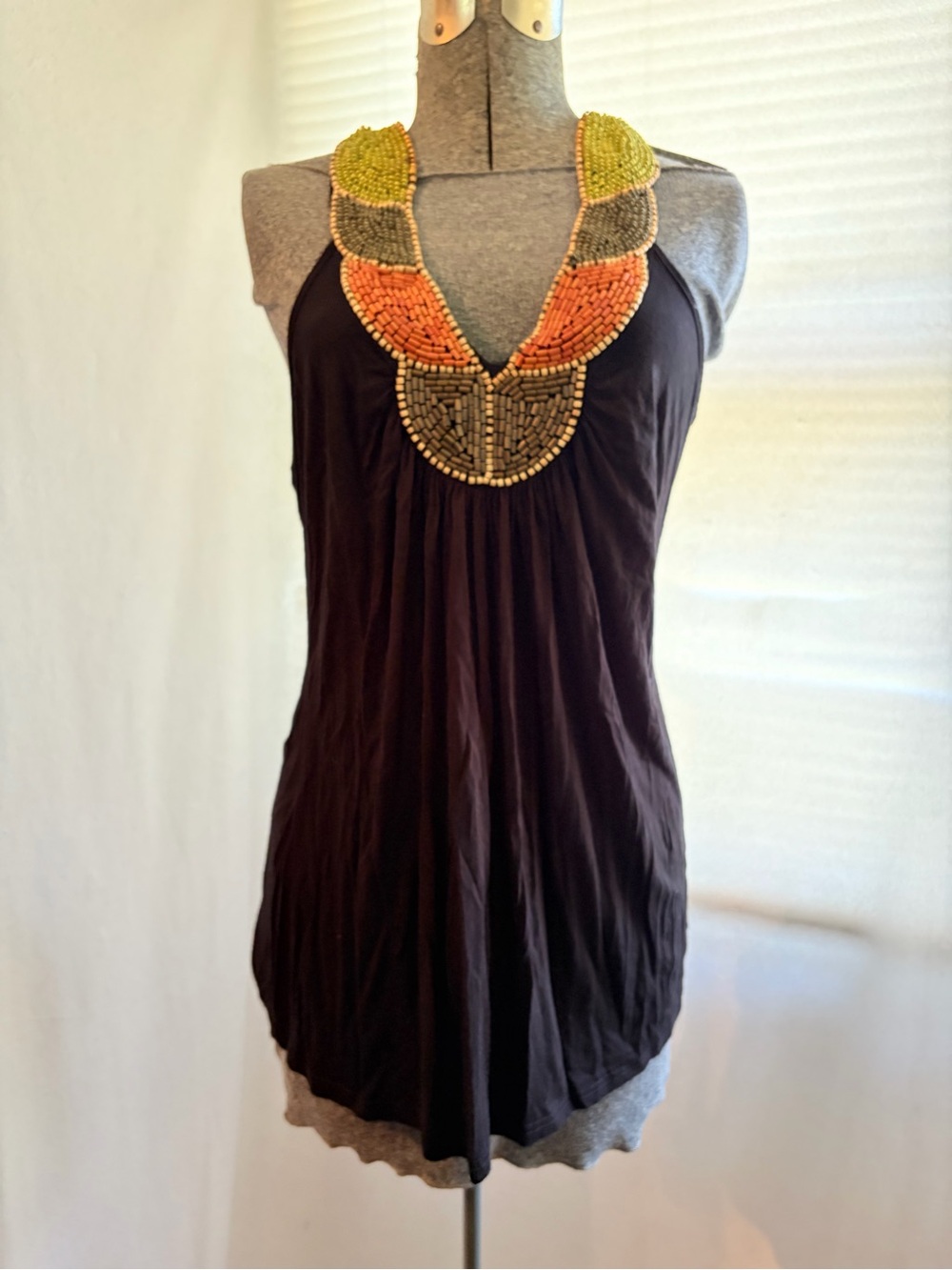 Vtg Forever 21 t-back beaded black tank